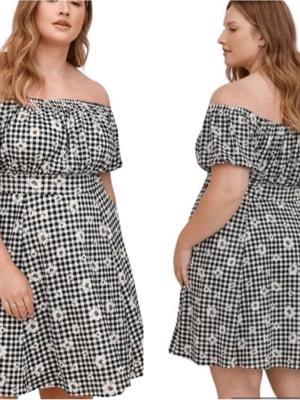 Torrid Black White Check Gingham Off Shoulder Daisy Dress Size 3X